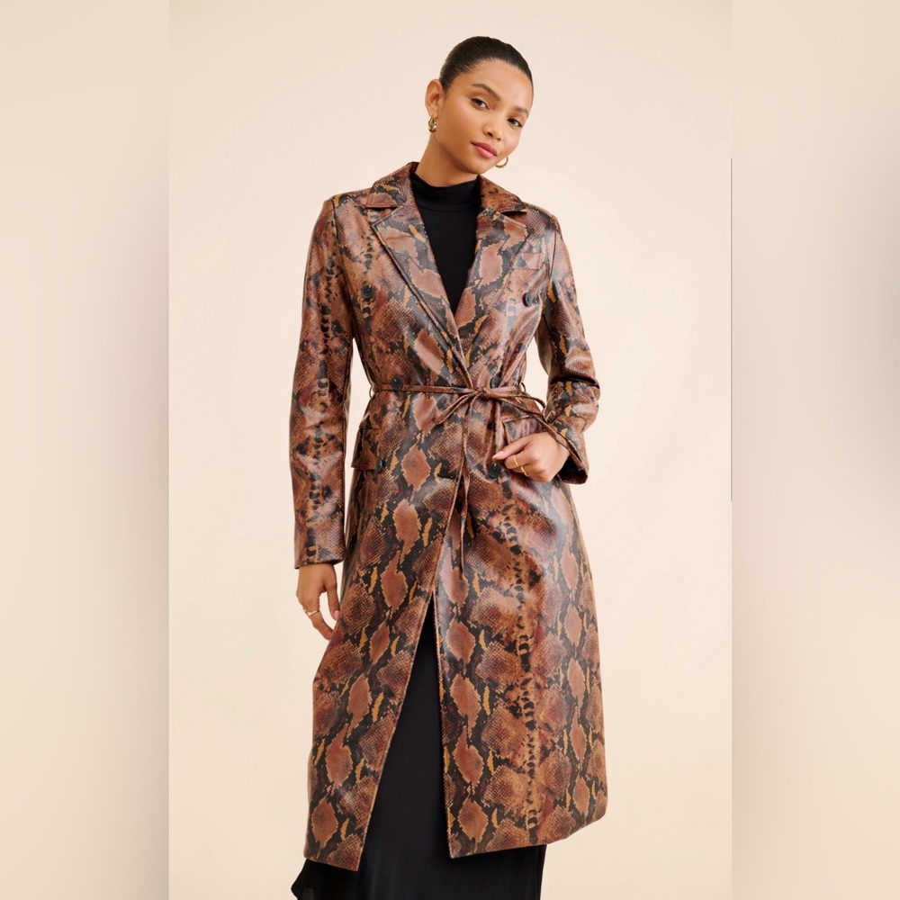 Avec Les Filles Brown Snake Print Trench Coat - Size Small 🤎🖤🤎